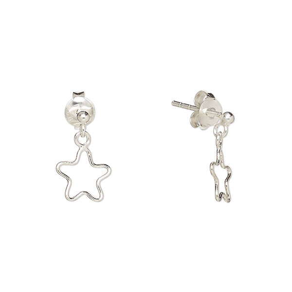 Earnuts, Create Compliments®, sterling silver, 14x8.5mm open star. Sold per pair. image number 0