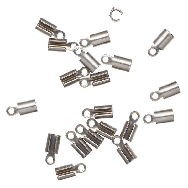 Cord end, fold-over, stainless steel, 7x5mm with 3.5mm inside diameter. Sold per pkg of 20. image number 0