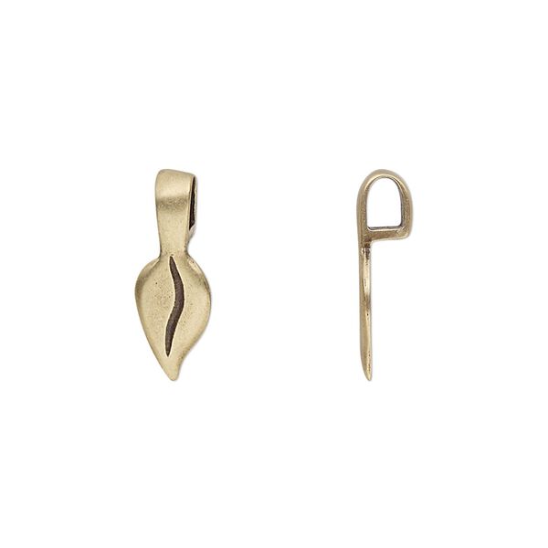 Bail, JBB Findings, glue-on, antiqued brass, 17x6mm with 11x6mm leaf flat base. Sold per pkg of 2. image number 0