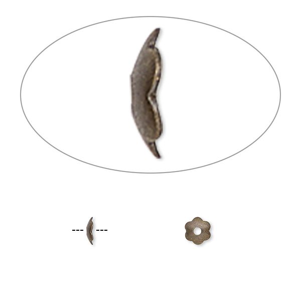 Bead cap, antique gold-plated brass, 4x1mm scalloped round, fits 4-6mm bead. Sold per pkg of 500. image number 0
