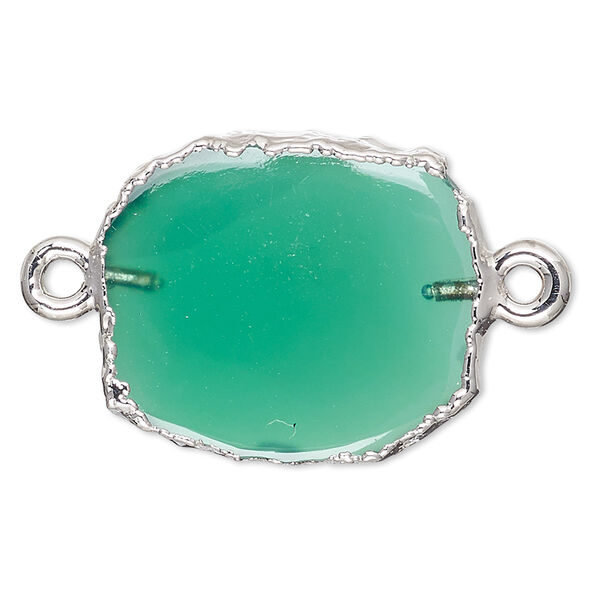 Green onyx / sterling silver 1pkg2, electrocoated freeform rectangle link 13x12mm-15x14mm image number 0