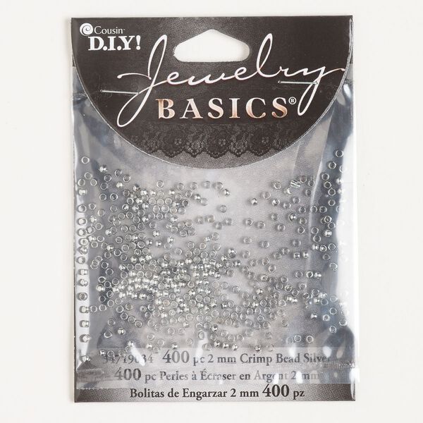 Crimp, brass, pkg/400, 2mm round, silver finish. image number 0