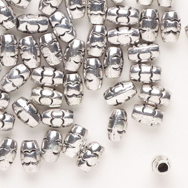 Bead, antique silver-finished "pewter" (zinc-based alloy), 8x5mm barrel. Sold per pkg of 50. image number 0