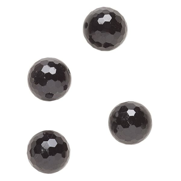 Black tourmaline 1pkg4, faceted round bead natural 14mm image number 0