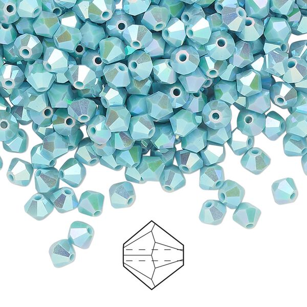 Bead 48pk turquoise AB 2X, Preciosa Czech crystal 4mm bicone image number 0