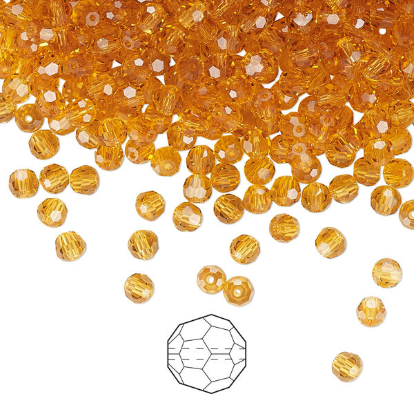 Bead 720pk topaz, Preciosa Czech crystal 3mm round image number 0