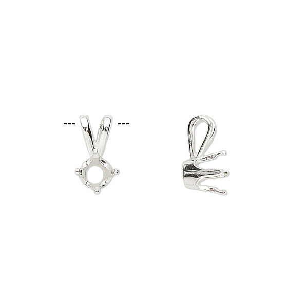 Pendant, Sure-Set™, sterling silver, 5mm pre-notched 4-prong round setting. Sold individually. image number 0