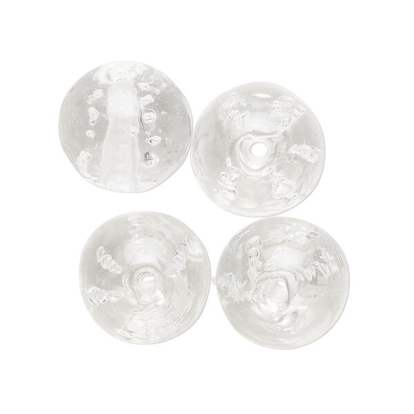 Bead, lampworked glass, transparent clear, 14mm round. Sold per pkg of 4. image number 0