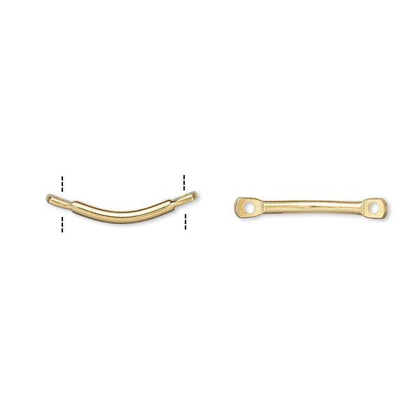 Link, gold-plated brass, 11x2mm curved flat end bar. Sold per pkg of 100. image number 0