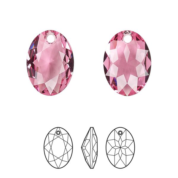 Drop 36pk rose, Swarovski® 16mm pendant elliptic cut 6438 image number 0