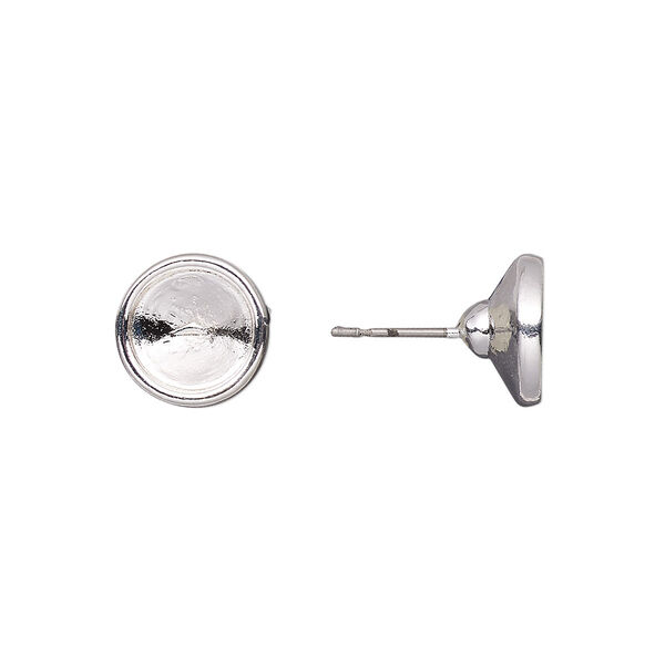 Earstud, Almost Instant Jewelry®, silver-plated pewter (tin-based alloy), 10.5mm round with SS39 rivoli setting. Sold per pair. image number 0