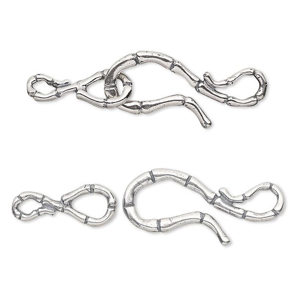 Clasp, hook-and-eye, antiqued sterling silver, 38x10mm bamboo. Sold individually. image number 0