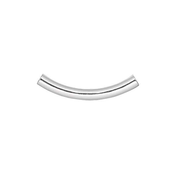 Bead, silver-plated brass, 26x3.2mm curved tube. Sold per pkg of 100. image number 0