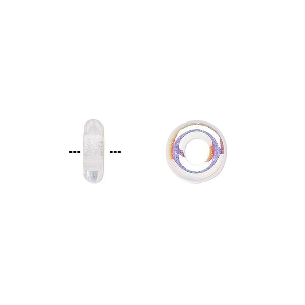 Bead, Czech pressed glass, transparent crystal AB, 9.5x3mm ring. Sold per pkg of 50. image number 0