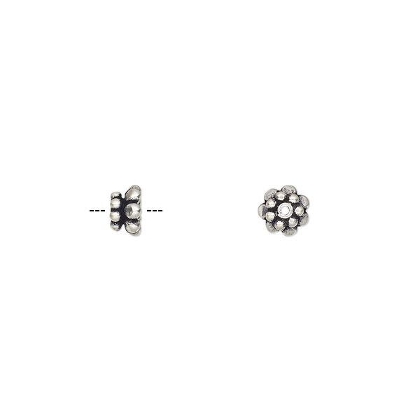 Bead cap, antiqued sterling silver, 5.5x3mm flower, fits 5-7mm bead. Sold per pkg of 4. image number 0