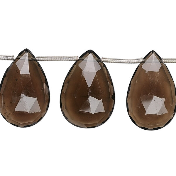 Smoky quartz 1pkg1, top-drilled faceted puffed teardrop bead 8 inch graduated 15x10mm-19x13mm image number 0