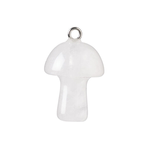 Snow quartz / brass 1pkg1, imitation rhodium-plated hand-carved 3D mushroom drop natural 20x15mm image number 0