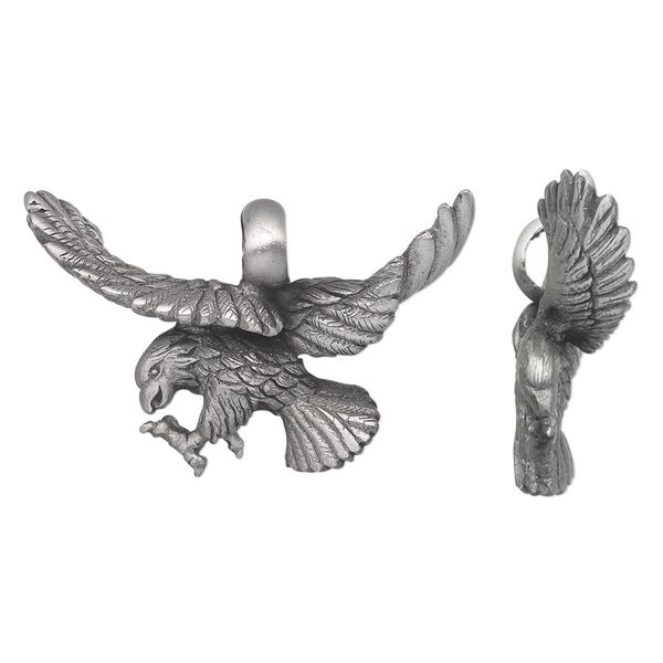 Pendant, antiqued pewter (tin-based alloy), 52x32mm single-sided flying eagle. Sold individually. image number 0