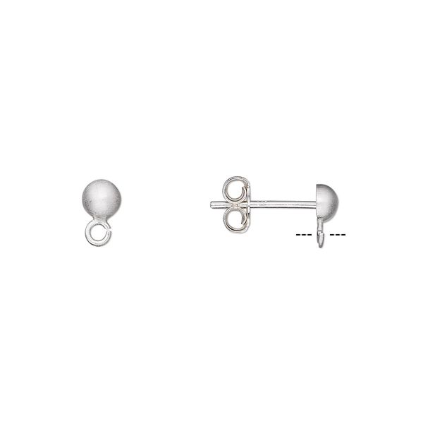 Earstud 1pkg10 sterling silver, 4mm half-ball / open loop / earnuts, satin-finished 5 pair image number 0
