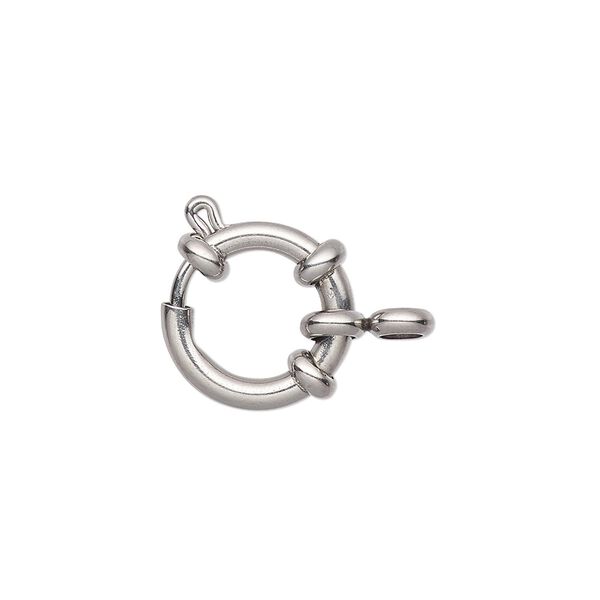 Clasp, springring, stainless steel, 15mm with nautical design. Sold individually. image number 0