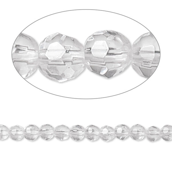 Quartz crystal 1pkg1, tumbled faceted round bead natural 8 inch 4mm image number 0