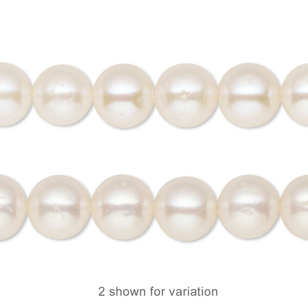 Pearl, cultured freshwater (bleached), white, 8-9mm round, C+ grade, Mohs hardness 2-1/2 to 4. Sold per 15-1/2" to 16" strand. image number 0