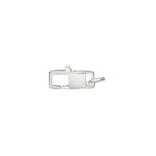 Clasp, lobster claw, sterling silver, 11x5.5mm rectangle with 5mm open jump ring. Sold individually. image number 0