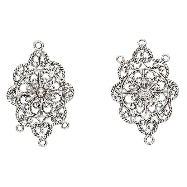Drop, antiqued sterling silver, 29x22mm fancy flower with 3 closed loops. Sold individually. image number 0