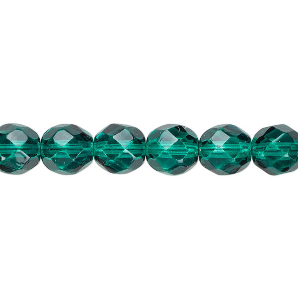 Bead, Czech fire-polished dipped décor glass, teal, 8mm faceted round. Sold per 15-1/2" to 16" strand, approximately 50 beads. image number 0