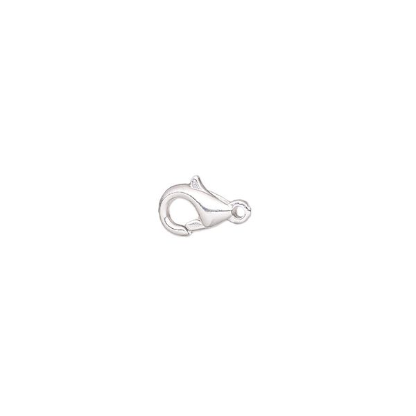 Clasp, lobster claw, silver-plated brass, 9x6mm. Sold per pkg of 10. image number 0