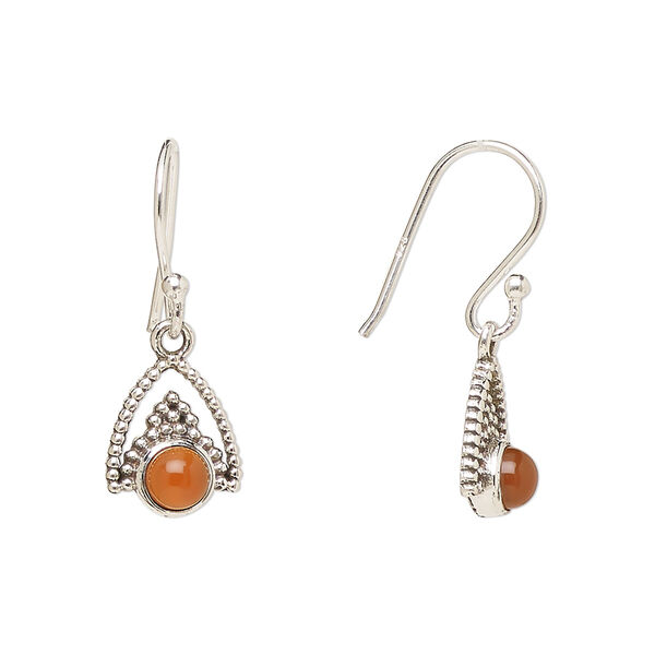 Ear wire, Create Compliments®, antiqued sterling silver and carnelian (dyed/heated), fishhook, 24.5mm with 11x9mm single-sided beaded arrowhead, 21 gauge. Sold per pair. image number 0