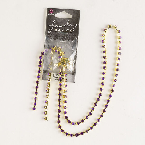 Cupchain, silver-finished brass and glass, purple, 3mm wide, 22 inches with (8) connectors. Sold individually. image number 0