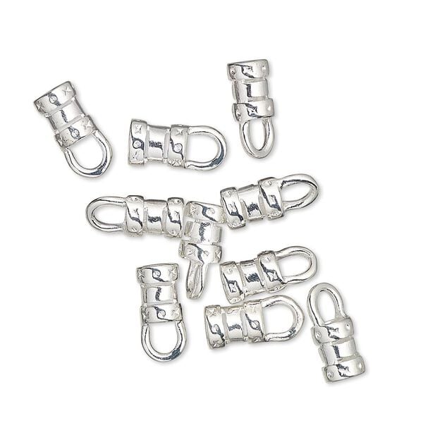 Crimp end, silver-plated brass, 6x4.5mm tube with loop, 3mm inside diameter. Sold per pkg of 10. image number 0