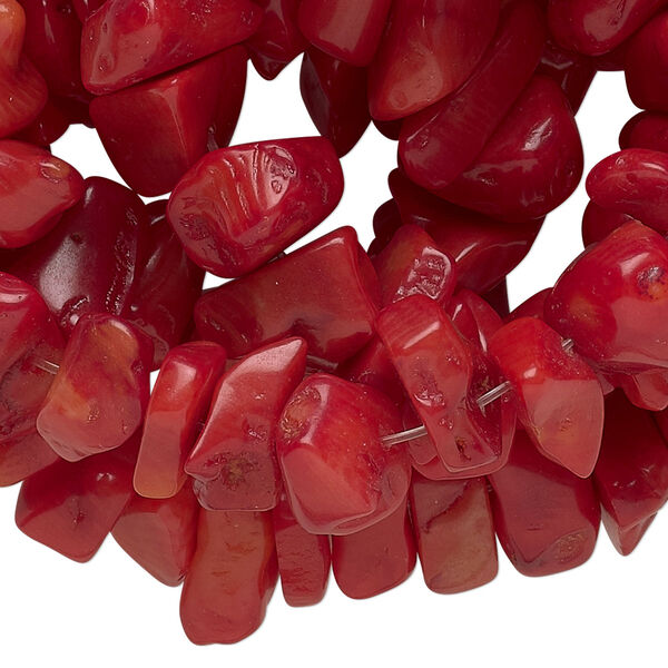 Bead, bamboo coral (dyed), red, extra-large chip, Mohs hardness 3-1/2 to 4. Sold per 36-inch strand. image number 0
