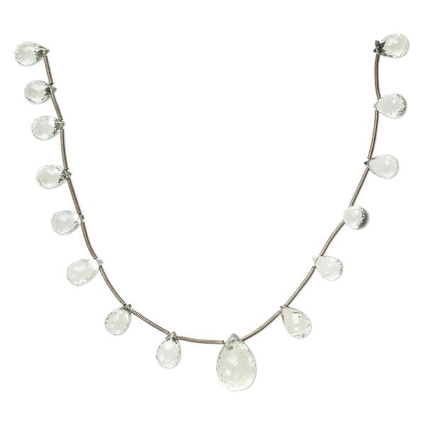 Green quartz 1pkg15, hand-cut top-drilled micro-faceted teardrop bead graduated 10x6mm-17x12mm image number 0