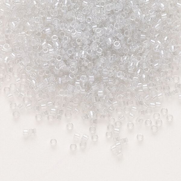 Seed bead, Delica®, glass, pkg/50g, #11 round, translucent silver grey-lined luster crystal clear (DB-0271). image number 0