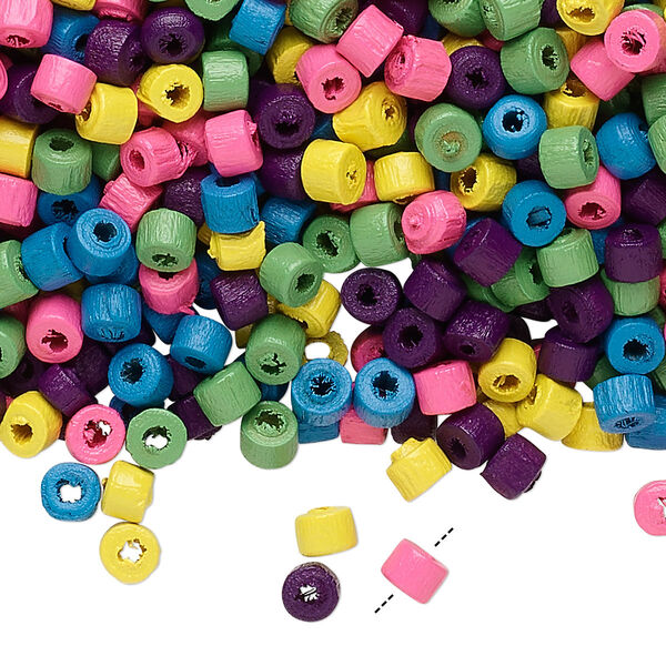 Bead mix, wood, mixed colors, 4x3mm heishi. Sold per 400-gram pkg, approximately 23,000 beads. image number 0