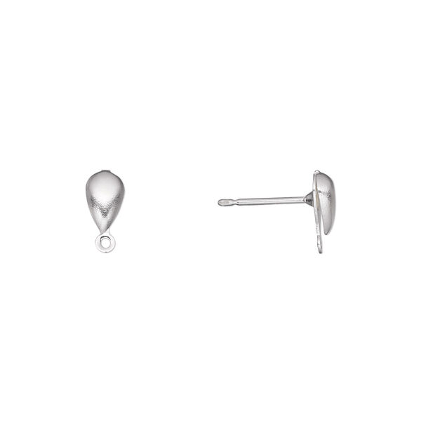 Earstud, silver-plated brass and stainless steel, 7x4mm hollow fancy teardrop with closed loop. Sold per pkg of 50 pairs. image number 0