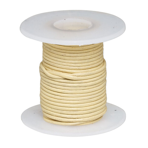 Cord, leather (dyed), cream, 0.5-0.8mm round. Sold per 5-yard spool. image number 0