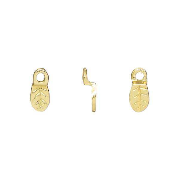 Bail, glue-on, gold-finished "pewter" (zinc-based alloy), 10.5x4.5mm leaf with 7.5x4.5mm pad. Sold per pkg of 20. image number 0
