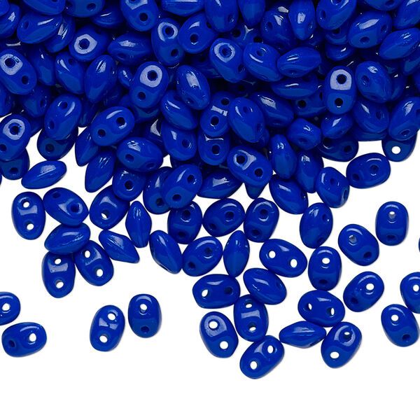 Bead, Preciosa Twin™, Pressed Twin, Czech pressed glass, cobalt, 5x2.5mm oval with 2 holes. Sold per 50-gram pkg. image number 0