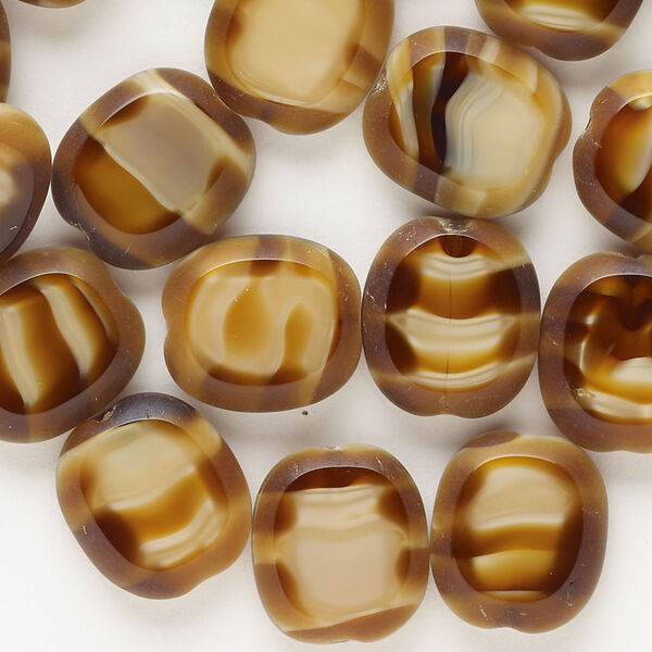 Bead, pressed glass, glass, pkg/20, opaque brown and tan, 14x12mm flat pillow. image number 0