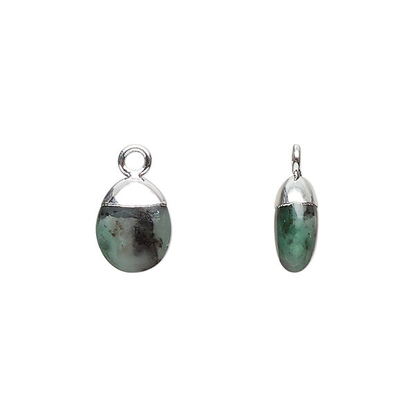 Emerald / copper / sterling silver 1pkg1, silver-plated hand-cut puff oval drop 10x8mm image number 0