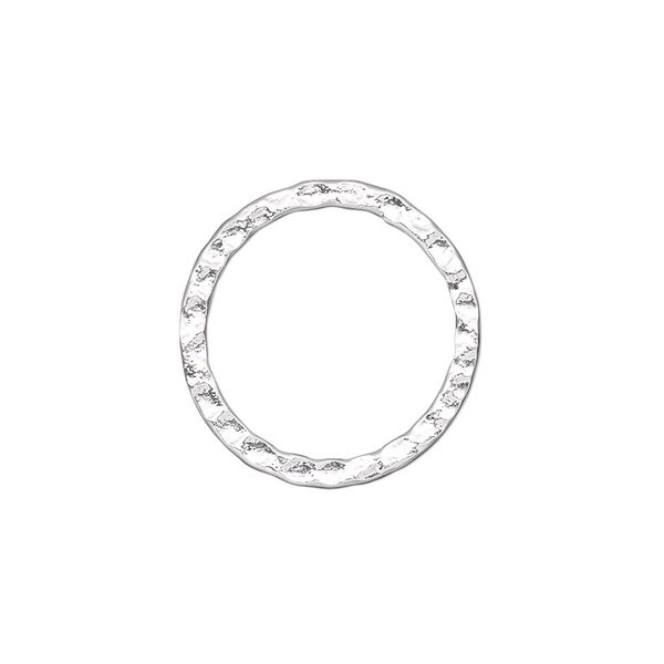 Component, silver-plated steel, 20mm double-sided hammered open round. Sold per pkg of 10. image number 0