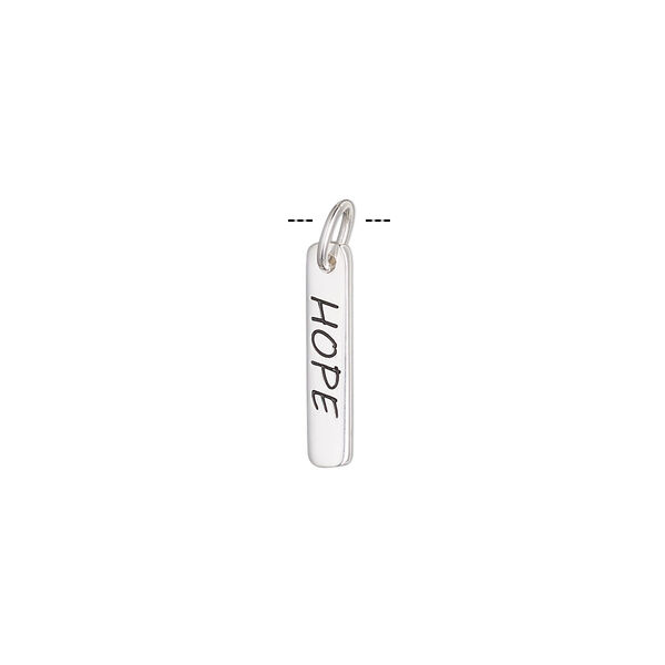 Drop, enamel and sterling silver, black, 15x3mm single-sided rectangle with "HOPE" and 5mm jump ring. Sold individually. image number 0