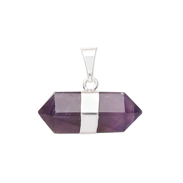 Amethyst / brass 1pkg1, silver-plated hand-cut faceted double point pendant natural 23x10mm-27x12mm image number 0