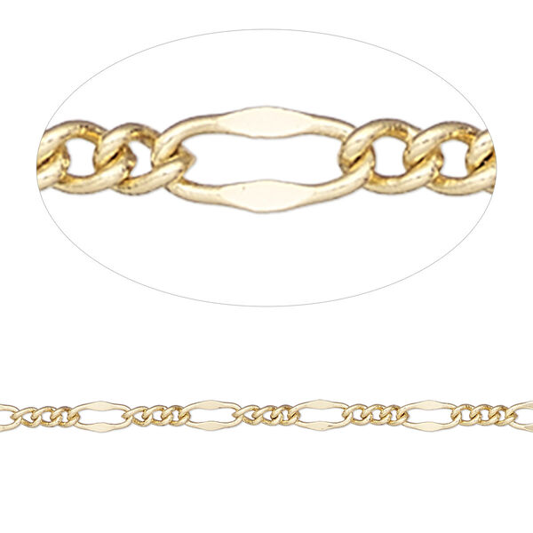 Chain, gold-finished brass, 3mm figaro. Sold per pkg of 5 feet. image number 0