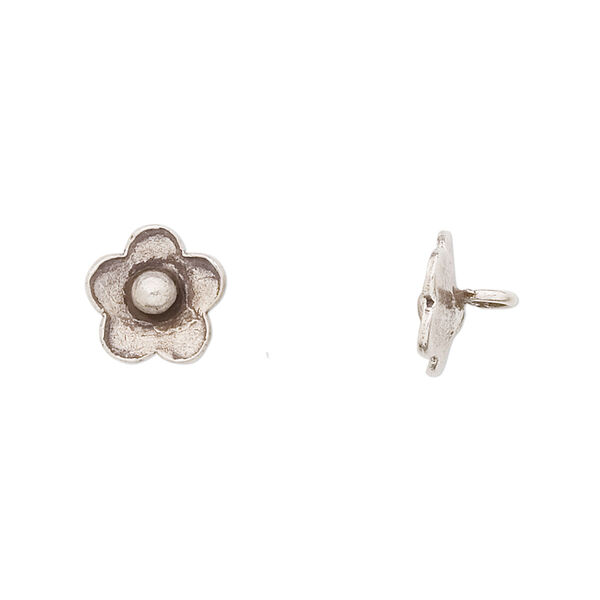 Button, Hill Tribes, antiqued sterling silver, 10mm flower. Sold per pkg of 2. image number 0