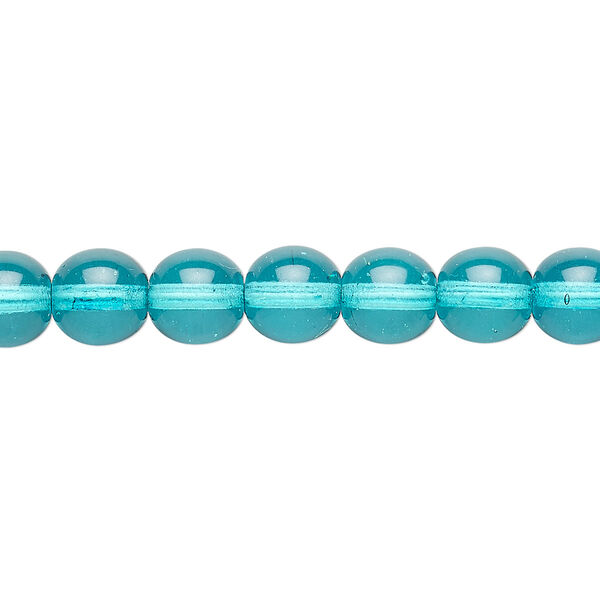 Bead, Czech dipped décor glass druk, turquoise blue, 8mm round. Sold per 15-1/2" to 16" strand. image number 0