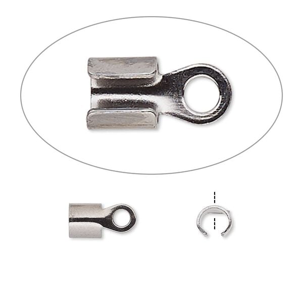Cord end, fold-over, gunmetal-plated steel, 5x5mm with 4mm inside diameter. Sold per pkg of 500. image number 0